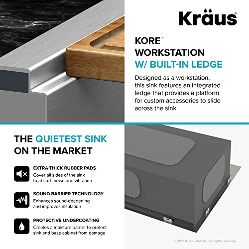 Kraus Kwt310-30 Kore Workstation 30-Inch Drop-In 16 Gauge Single Bowl Stainless Steel Kitchen Sink With Integrated Ledge And Accessories (Pack Of 5) #TOP4
