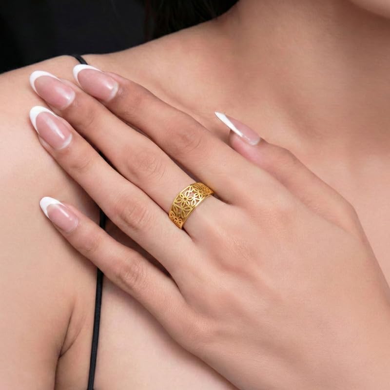 Image of KISNA 9KT / 14KT / 18KT Florafern Yellow Gold Ring For Women | S14