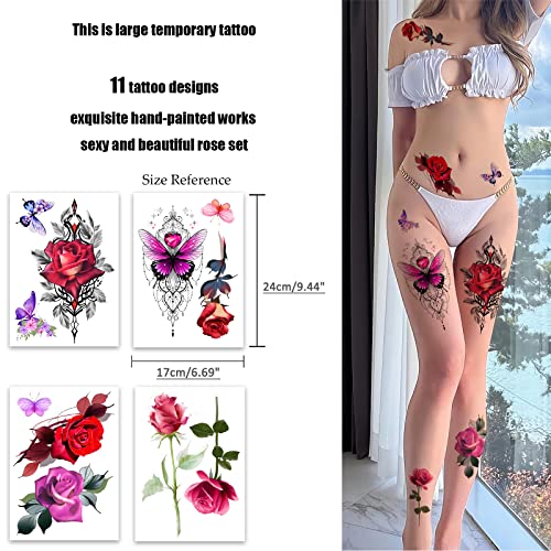 Roarhowl Stunning Rose Flower Temporary Tattoos, Large Rose Fake Tattoos For Women,Rose Tattoo Set (Rose 2) #TOP1