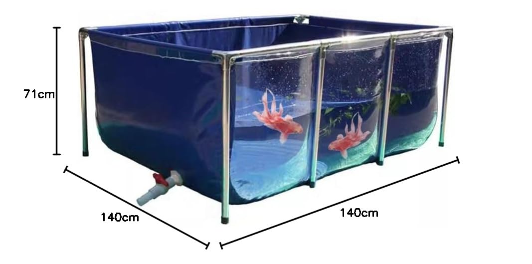 Rygcrud Acuario Grande De PVC/Lienzo, Piscina De Marco con Ventana Transparente, Tanque Flexible para Tortuga Koi/Goldfish para Vivir, Fácil De Montar(140x140x71cm)