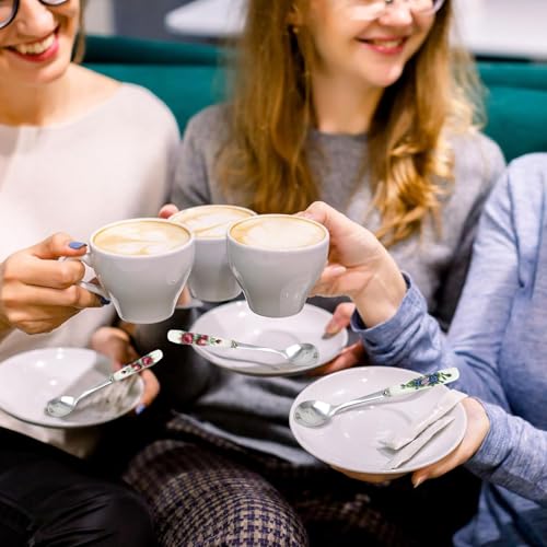 Coffee Spoon,Forreen 8 PCS Dessert Forks Beautiful Flowers Print Porcelain Dessert Spoon Stainless Steel Cake Fork with Decorative Porcelain Handles for Dessert Sundaes Ice Creams Lattes Coffee (B) - Image 2
