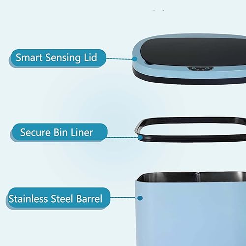 Miniatura 4 de Basurero automático de 13 galones con tapa, acero inoxidable, gran capacidad, sin contacto, con sensor de movimiento, 50 L, cubo de basura