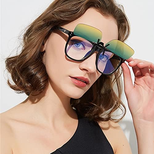 Hifot Clip on Sunglasses 4 Pack, Polarized Lens Fit over Prescription Glasses, Flip up Rimless Myopia Nearsighted Sunglasses for Men Women