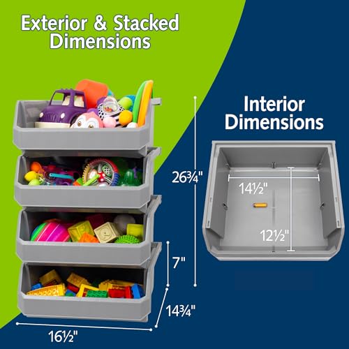 Image of ReadySpace Plastic Containers for Organizing and Storage Bins for Closet, Kitchen, Office, Garage or Pantry Organization, Stackable Bins, Extra Large (14.8 inch x 16.5 inch x 7 inch), 4-Pack, Grey