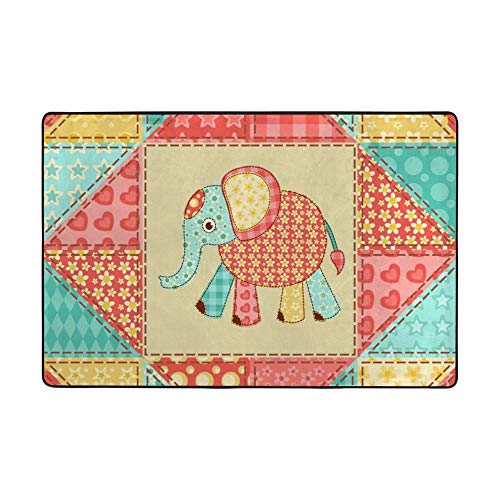 Tapis éléphant coloré grand format patchwork de salon Ruchen - 6
