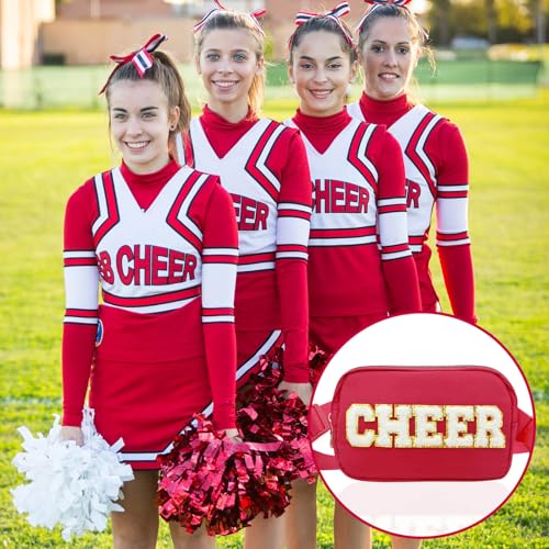 Image of PainZieteg Cheer Fanny Pack for Girls Chenille Letter Nylon Belt Bag Red | Ideal Birthday or Christmas Gift for Cheerleaders and Women, Durable Crossbody Waist Pack for Sports and Team Events