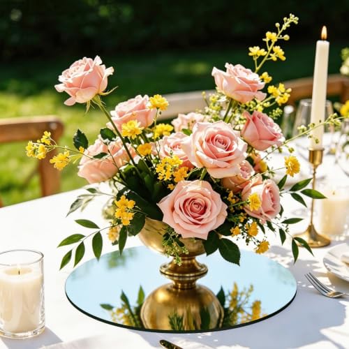 Image of 10 Pack Round Mirror Centerpieces for Tables Decorations, 12inch Acrylic Circle Mirror Centerpieces Mirror Trays Candle Plates for Centerpiece Wedding Party Table Decorations Wall Decor