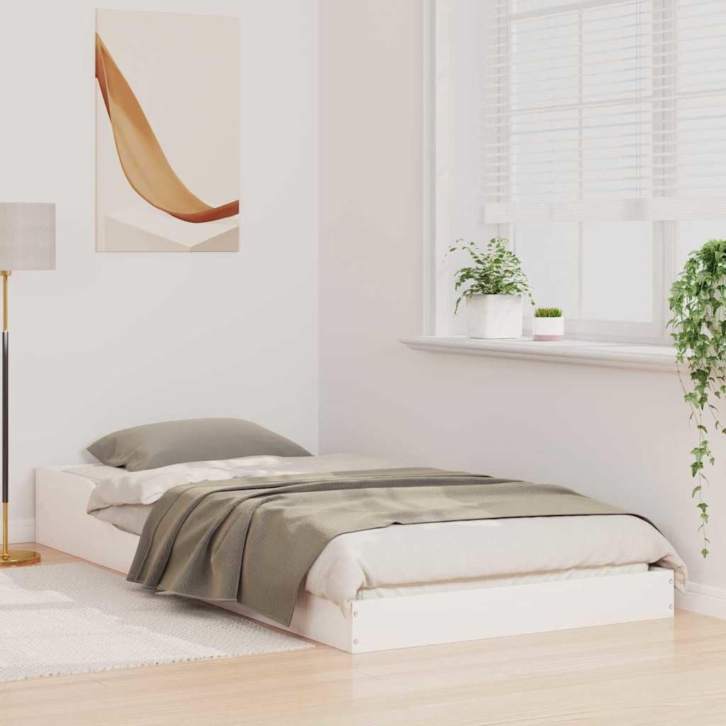 White Solid Pine Wood Bed Frame 80 x 200 cm, Single Bed Frame for Bedroom, modern Design, Sturdy Platform Bed for Mattress, compact Size, Easy Care