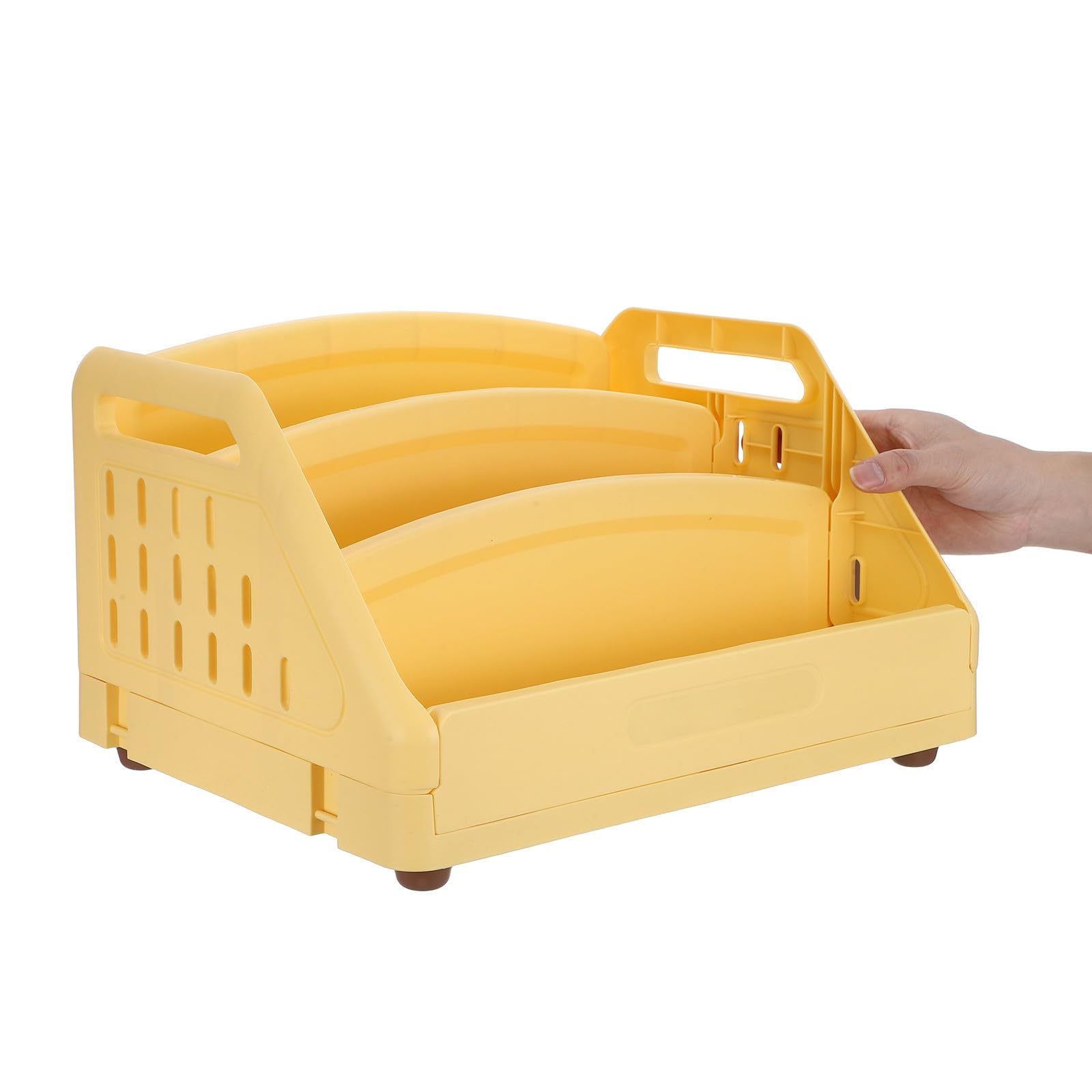 Lurrose Libreria per Gialla a 3 Livelli in Pp con Organizer da Scrivania e Porta Penne Laterale, Design Compatto e Stabile per Cameretta e Scrivania