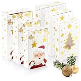 com-four® 6-teiliges Geschenkschachtel-Set in 3 Größen - Geschenkboxen mit Weihnachtsmotiven - Faltbox aus stabilen Pappkarton - faltbare Pappbox (6 Stück - Sterne/Tanne/Santa)