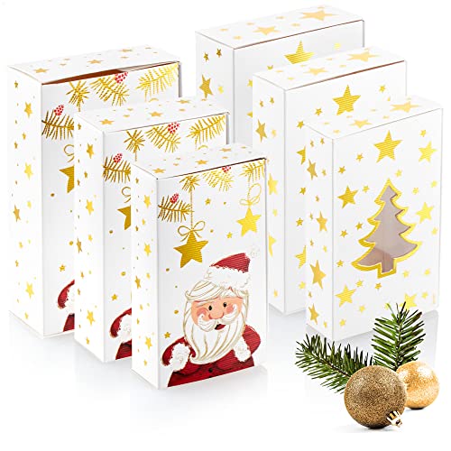 com-four® 6-teiliges Geschenkschachtel-Set in 3 Größen - Geschenkboxen mit Weihnachtsmotiven - Faltbox aus stabilen Pappkarton - faltbare Pappbox (6 Stück - Sterne/Tanne/Santa)