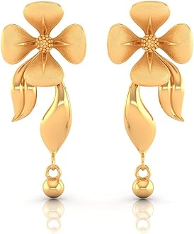 P.C. Chandra Jewellers Womens 22KT (916) Yellow Gold Dangle Drop Earrings With Flower Motif And Playful Ball Drop - 1.1 Grams