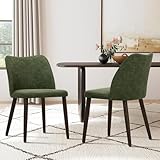 COLAMY Upholstered Dining Chairs Set of 2, Modern PU Leather Dining Room Kitchen Side Chair with Padded Seat and Wood Legs for Restaurant/Cafe, Green, Leather