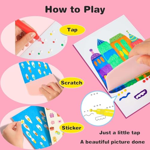 Image of Amitasha Rainbow Scratch Paper Art Painting Kit for Kids Squeeze Dot Magic DIY Postcard Activity Set, Squeegee Creative Gifts for Girls and Boys