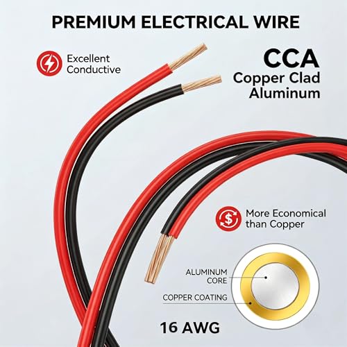16 Gauge Wire 25FT, 16 AWG CCA Red and Black 2 Conductor Speaker Wire - Image 3