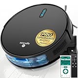 SereneLife Smart Robot Vacuum Cleaner and Mop Combo, Pro Edition with Upgraded Battery, Extreme Suction, Internal Water Tank - App Control, Ideal for Pet Hair, Carpet and Hard Floors, Black