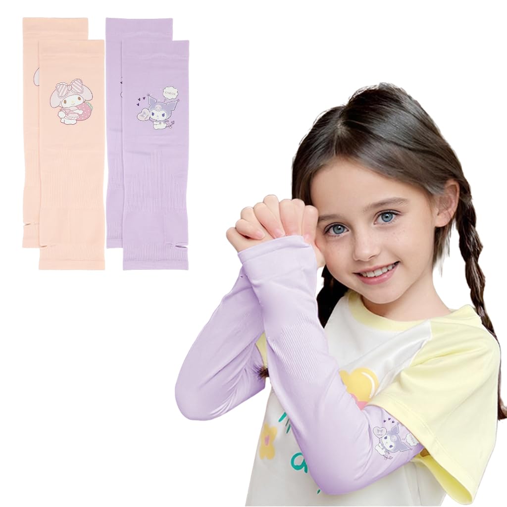 SNOWIE SOFT® 2 Pairs Sanrio Cooling UV Protection Arm Sleeves for Kids Girls Aged 5-10, Kuromi & Kitty Hand Cover Arm Sleeves for Kids, 13.3 inches Cute Breathable Outdoor Arm Sleeves for Girls-image-22