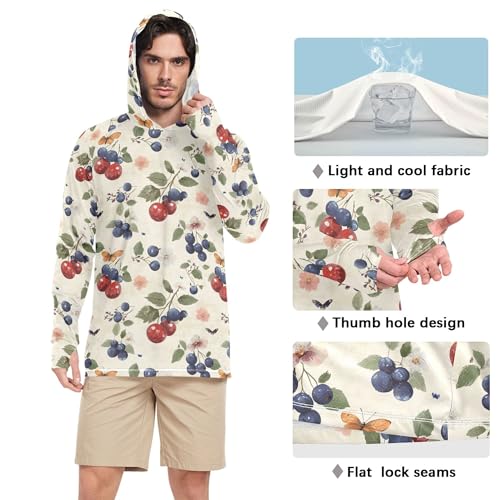 Sweet Buffalo Berry Fruit Beige Men's Sun Protection Hoodies Long Sleeve Beach Hoodies UPF 50+ Sport Shirt S4