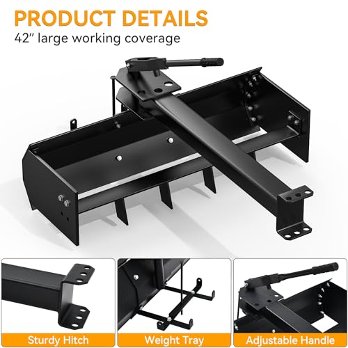 YINTATECH 42\" Tow Behind Box Scraper Fit for ATV UTV Grader, Lawn Tractor Attachments with Box Blade, Black