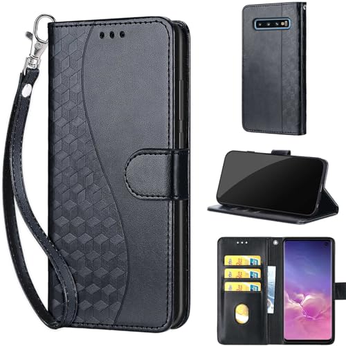 Étui cuir synthétique noir premium pour Samsung Galaxy S10 finition rabat