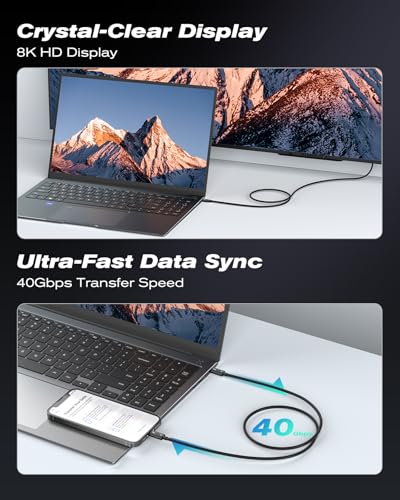 Image of Thunderbolt 4 Cable, 3.3ft USB C to USB C Cable 240W Fast Charging, Blazing 40Gbps Data, Dual 8K /4K Video Output, for iPhone 16 MacBook Pro Air iPad Laptop and More-（Thunderbolt 4 Certified）