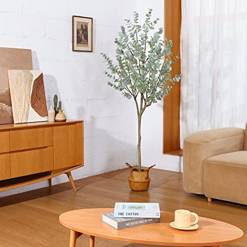 Soguyi 6Ft Artificial Eucalyptus Tree, Fake Eucalyptus Tree With White Silver Dollar Leaves, Silk Faux Eucalyptus Tree With Plastic Nursery Pot, Artificial Plants For Home Office Indoor Decor,1 Pack #TOP5
