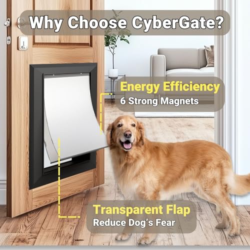 X-Large-Aluminum-Dog-Door-for-Exterior-Cutout-Size-14-12W-x-25-18H-Heavy-Duty-Magnetic-Double-Flap-for-Extreme-Weather-Energy-Efficient-Easy-to-Assemble-Lockable-Panel-Included-Black X Large Aluminum Dog Door for Exterior Cutout Size 14 12W x 25 18H Heavy Duty Magnetic Double Flap for Extreme Weather Energy Efficient Easy to Assemble Lockable Panel Included Black