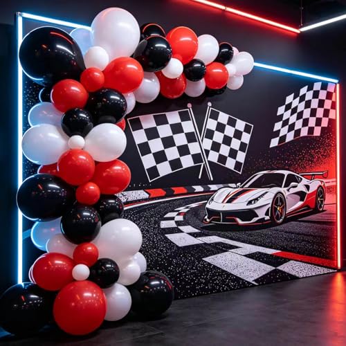 Image of Red and Black Balloons 100Pack 12 inch Matte Black Red and White Latex Balloon Bulk for Birthday Party Graduation Racing Car Poker Card Decorations Supplies
