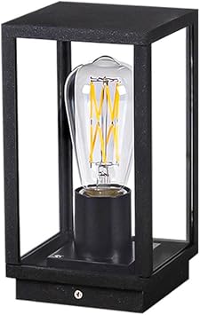 Waterproof Garden Column Light Square Post Light Outdoor Cast Aluminum All-Night Lighting Fixture Modern Lawn Pillar Cap Light Super Bright Gate Bollard Pillar Lamp Black