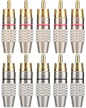 Elechood 10Pack RCA Male Plug Solder, Gold Audio Video Cable Adapter Connector for Speaker Wire Wall Plate Home Theater Audio Video Receiver Amplifiers and Sound Systems