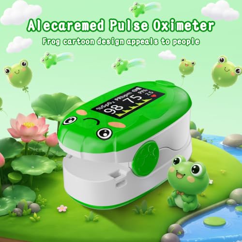 Image of Alecaremed YM601 Pulse Oximeter, 4-Color for Small Fingers with 20 x Memory | Fast and Accurate Oxygen Monitor Fingertip with Cute Style, Bright Screen & Alarm, Batteries & Lanyard