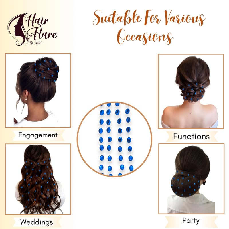 Image of Hair Flare Shimmering Oval Hair Stickers: Easy Stick-On Hair Accessories, 36 Pieces per Pack 2869 Blue
