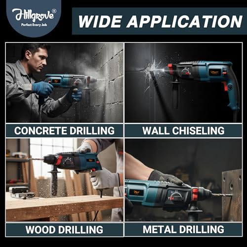 Image of Hillgrove HGCM1365M1 1200W 100% Copper Winding 26mm Rotary Hammer Impact Gun Chipping Hammering Drilling Breaker Drill Machine Kit Set with Angle Grinder