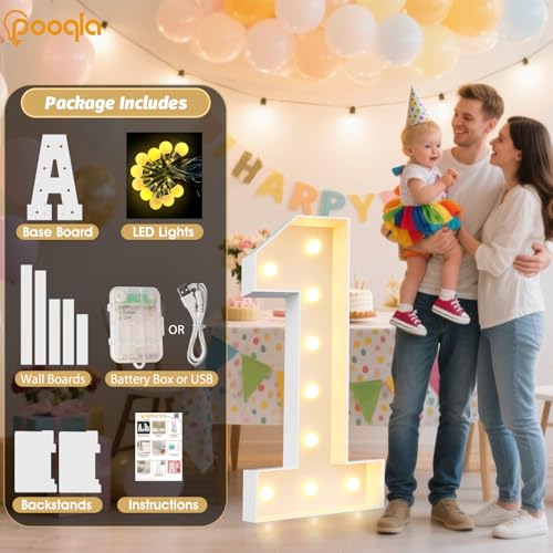 Image of Pooqla 4 FT Light Up Marquee Numbers 6, Cool White and Warm White LED Large Lighted Marquee Numbers, Giant Mosaic Light Up Numbers for 6th 16th 60th Birthday Party Decorations