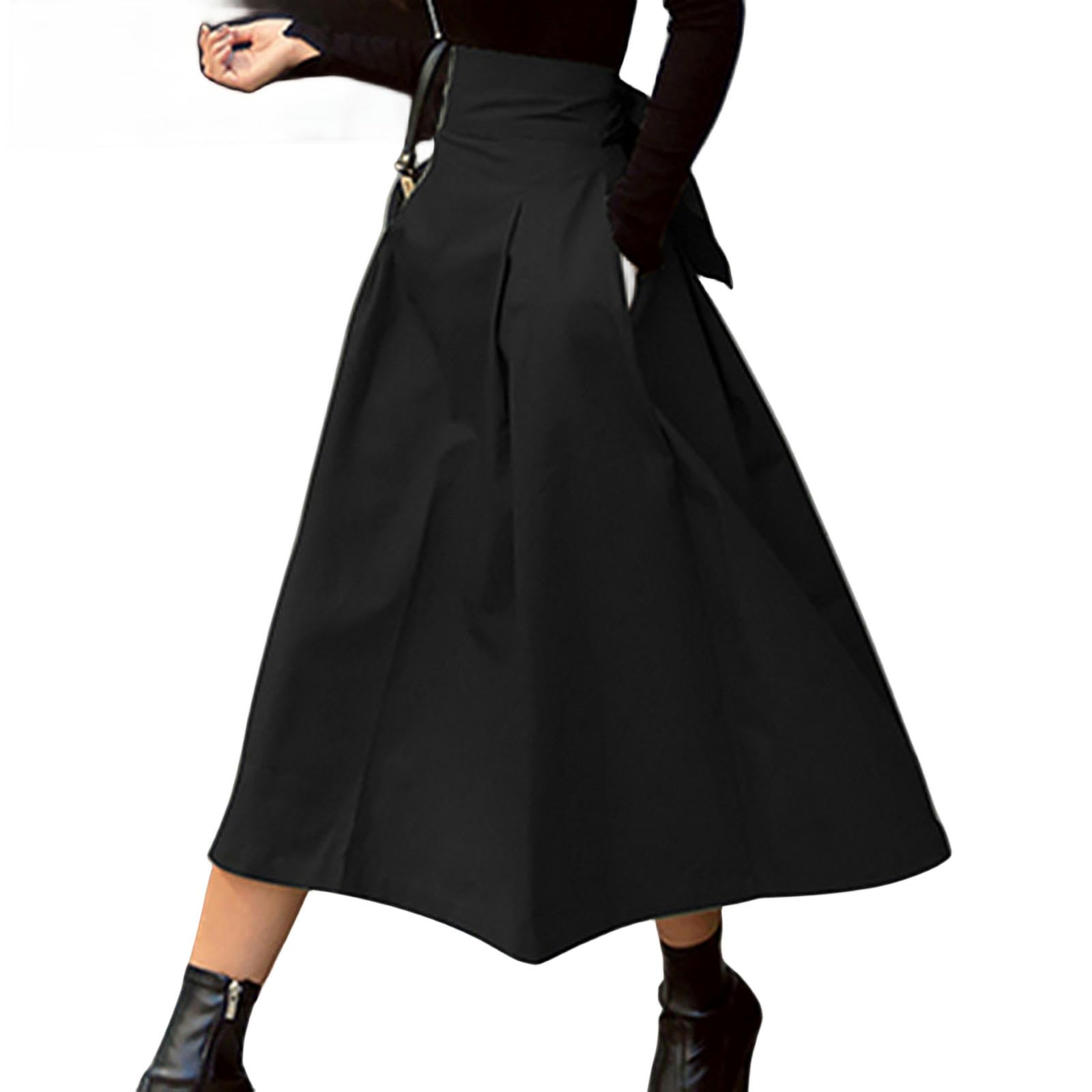 Gonna Lunga Donna Estate Gonne Femmini di Colore Solido A Swing Grande Gonna Gonna Lunghe Gonna-Nero-XL