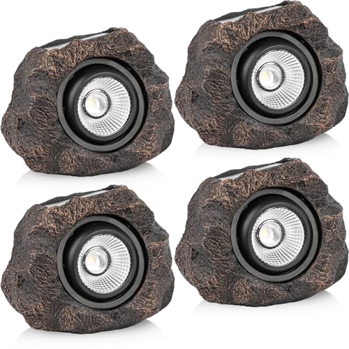 Solar Rock Lights Outdoor &ndash; 4 Pack Waterproof LED Landscape Garden Spotlights, Realistic Stone...
