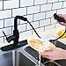 Peppermint Matte Black Kitchen Sink Faucet with Pull Down Sprayer Single Lever Black Kitchen Faucet with Pull Out Spray Low Profile Faucet for Kitchen Sink