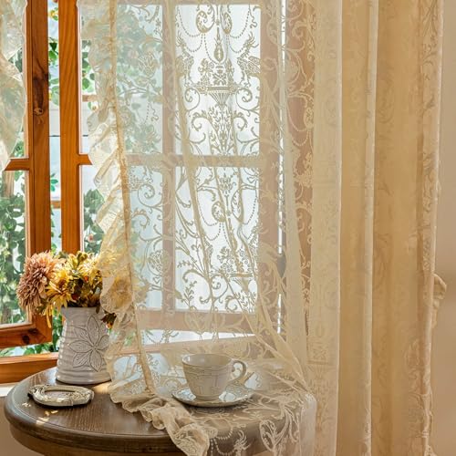 TUDECO Sheer Beige Curtains 72 Inch Length 2 Panels -