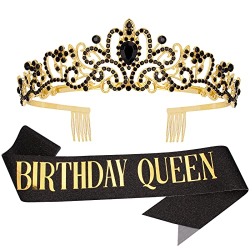 Tiara de cristal COCIDE con corona de diamantes y banda rosa de brillo para cumpleaños de niña