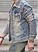 Huang's Men's Denim Jacket with Distressed Ripped Details Classic Fit Non - Stretch Fabric Cool Stylish Caual Coat (US, Alpha, Large, Regular, Regular, Y043)