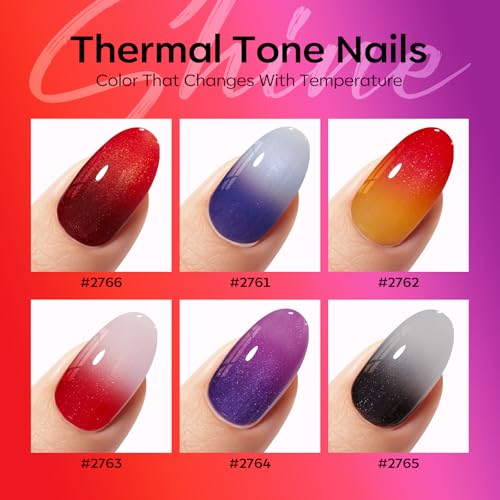 Image of modelones Color Changing Gel Nail Polish Set, 6 Colors Temperature Changing Mood Red Black Blue Glitter Gel Polish Colors Collection Soak Off Holiday Salon DIY at Home