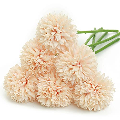 Serra Flora Artificial Flowers Fake 7Cm Chrysanthemum Ball Bouquet Flowers Silk Plastic Artificial Hydrangea 6 Heads Bridal Wedding Bouquet For Home Garden Party Wedding Decoration (Champagne)¡­ #TOP16