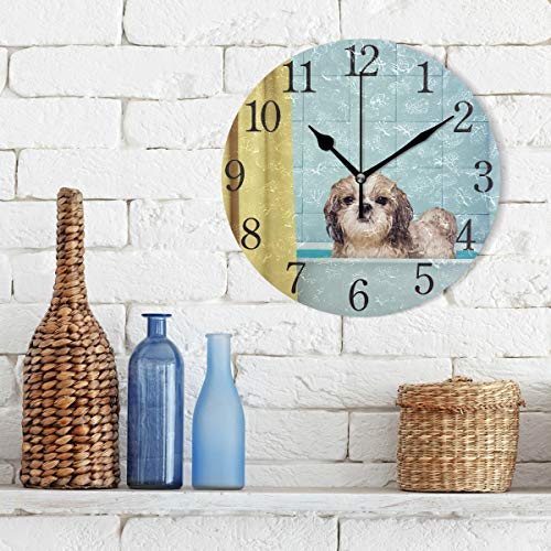 Shitzu Dog Wall Clock Arabic Numerals Design Cute Wet Dog Round Wall Clock For Living Room Bathroom Home Decorative #TOP2