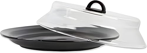 Miniatura 2 de Cubierta de placa de vidrio para microondas de 10.5 pulgadas con mango de silicona de fácil agarre, evita que los alimentos salpiquen, promueve el