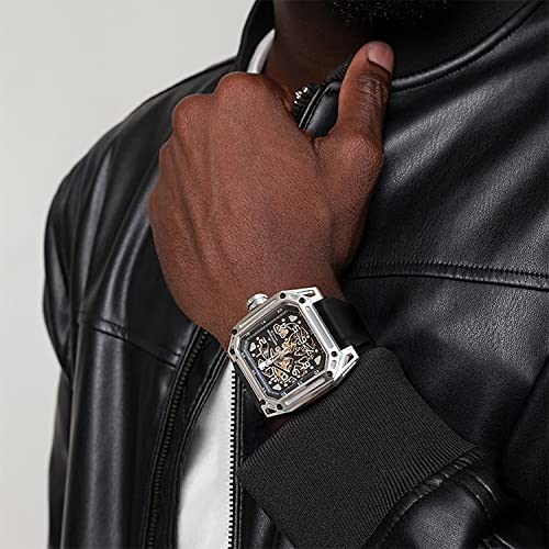 North Edge Automatic Mechanical Watch - Men's Skeleton Stainless Steel Silver Mechanical Watch Seagull Movement Ruby Crystal Wristwatch For Men Space X Series #TOP4