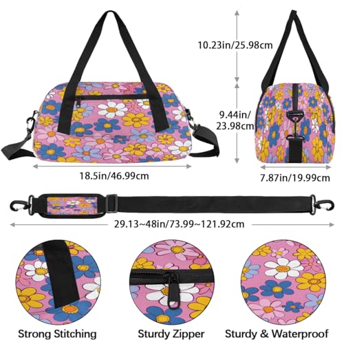 Abstract Hippie Flowers Kids Duffle Bag Boys Girls Small Sport Dance Gym Bag for Overnight Travel Weekender Carry On4