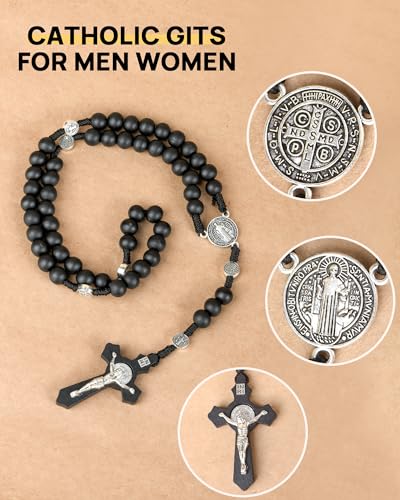 JUXINGDAZYF Rosary Beads Handmade Wooden Rosarios Catolicos Metal Cross For Catholic Or Christian Gift(Pine Black) - Thumbnail 3