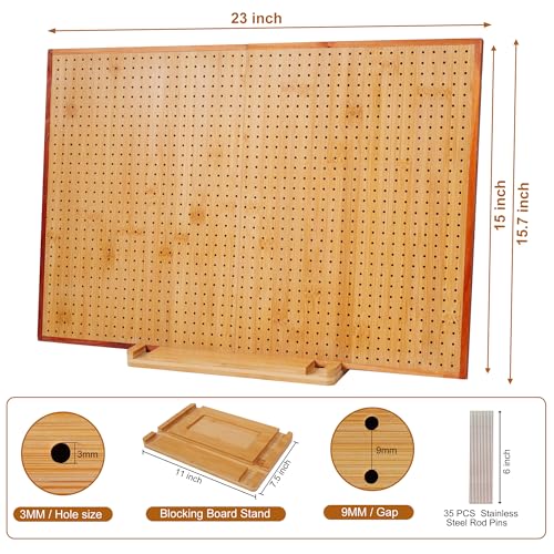 Image of 23 inch Crochet Blocking Board with 35 Pins /Pegs, Granny Square Blocking Boards for Crochet Projects, Wooden Crocheting Accessories Gifts for Crocheters