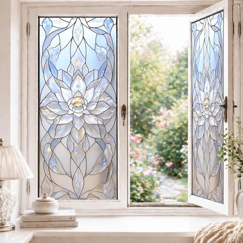 Película de privacidad para ventana con diseño floral Lotus 17.5 x 39.4 pulgadas miniatura 1