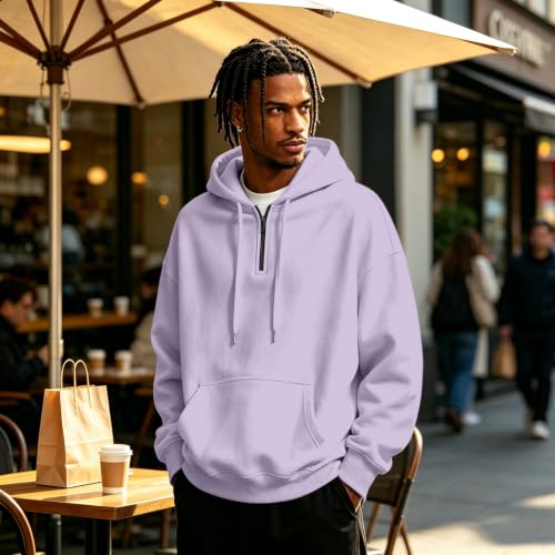 Fleece Hoodie Men Quarter Zip Fleece Lined 1/4 Zip Pullover Kangaroo Pocket - image 3